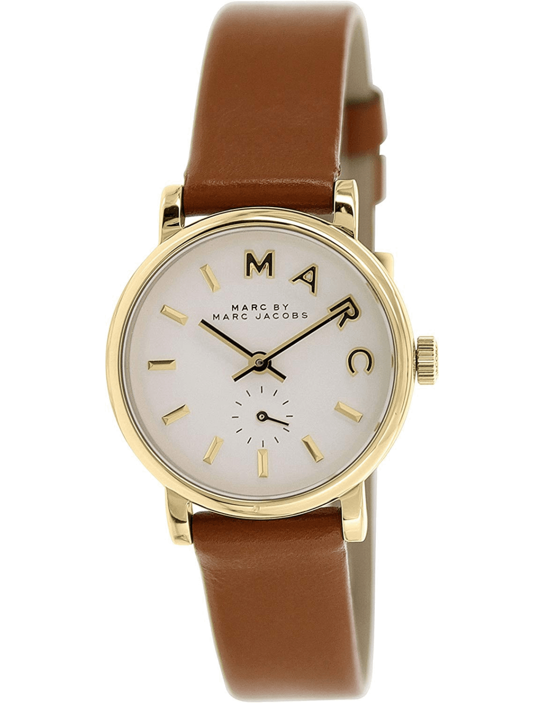 Marc Jacobs Baker White Dial Brown Leather Strap Watch for Women - MBM1317