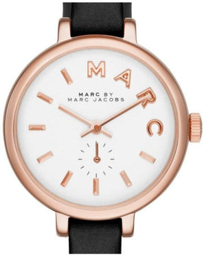 Marc Jacobs Sally White Dial Black Leather Strap Watch for Women - MBM1352