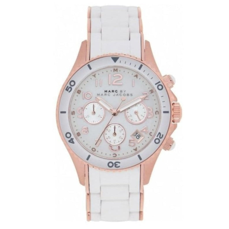 Marc Jacobs Rock Chronograph White Dial White Silicone Strap Watch for Women - MBM2547