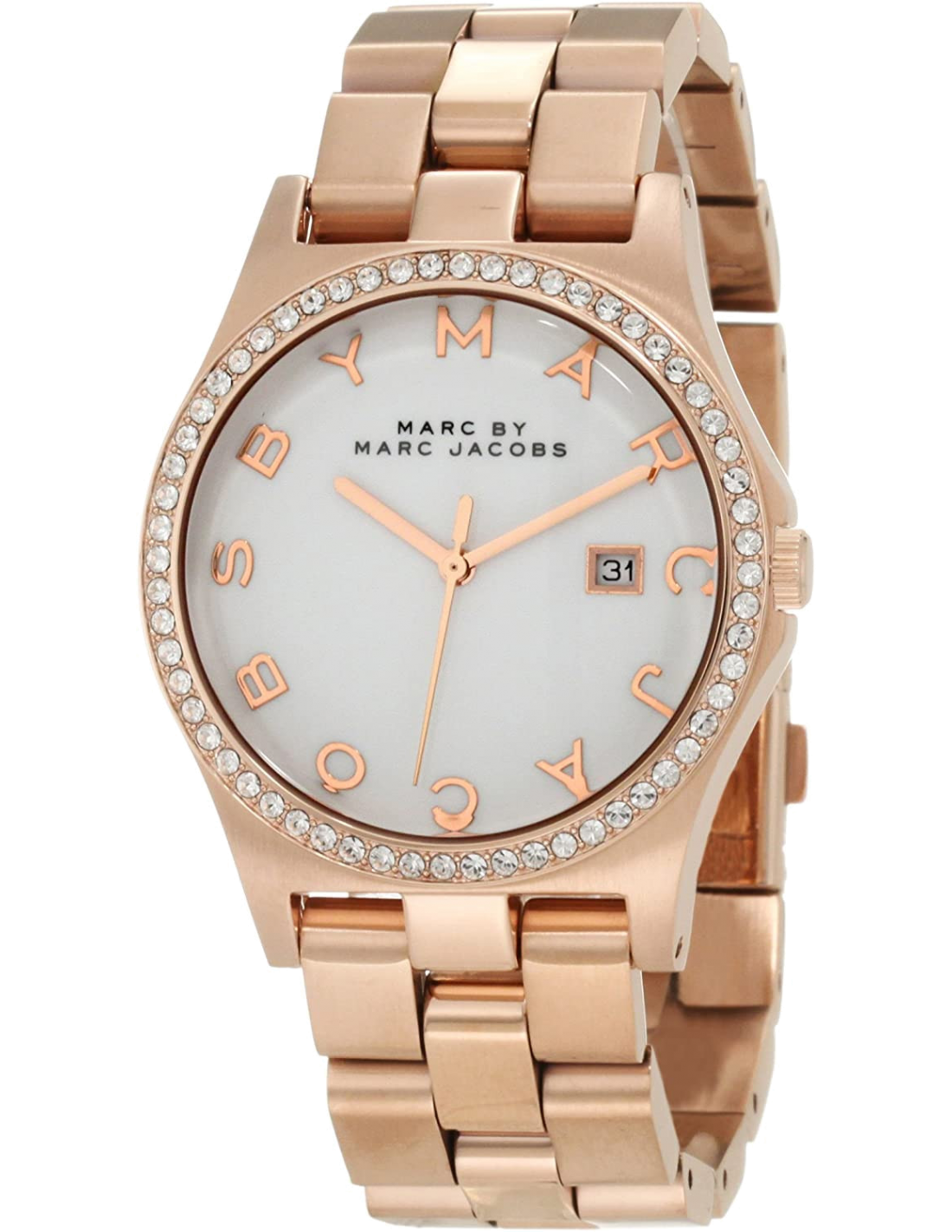 Marc Jacobs Henry Diamonds White Dial Rose Gold Steel Strap Watch for Women - MBM3079