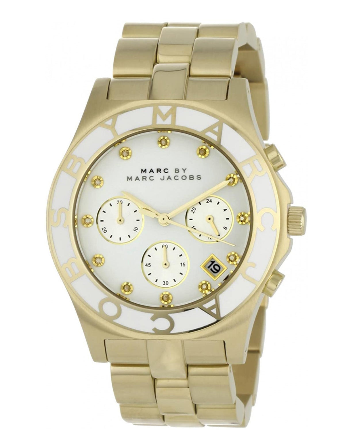 Marc Jacobs Blade Chronograph White Dial Gold Steel Strap Watch for Women - MBM3081