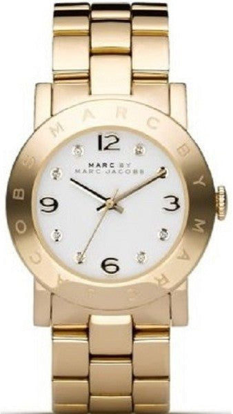 Marc Jacobs Amy White Dial Gold Steel Strap Watch for Women - MBM3182