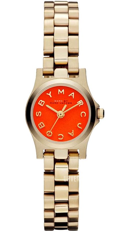 Marc Jacobs Henry Dinky Red Dial Gold Steel Strap Watch for Women - MBM3202