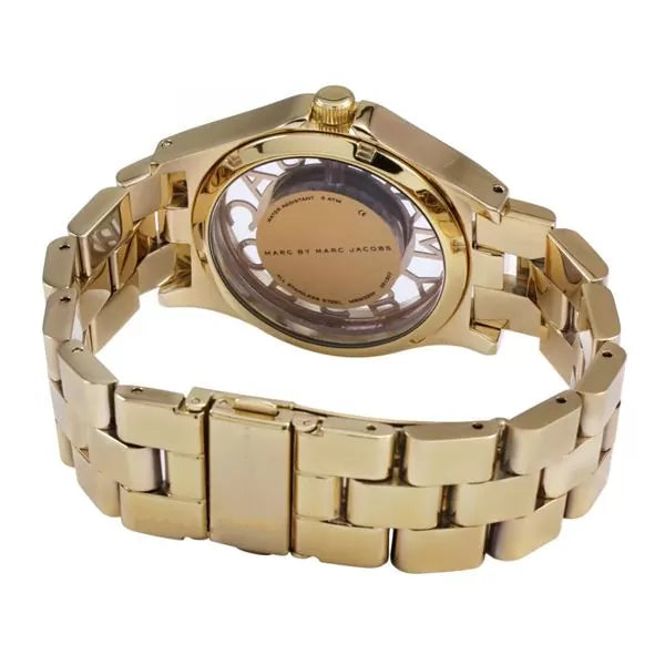 Marc Jacobs Henry Transparent Gold Dial Gold Steel Strap Watch for Women - MBM3206