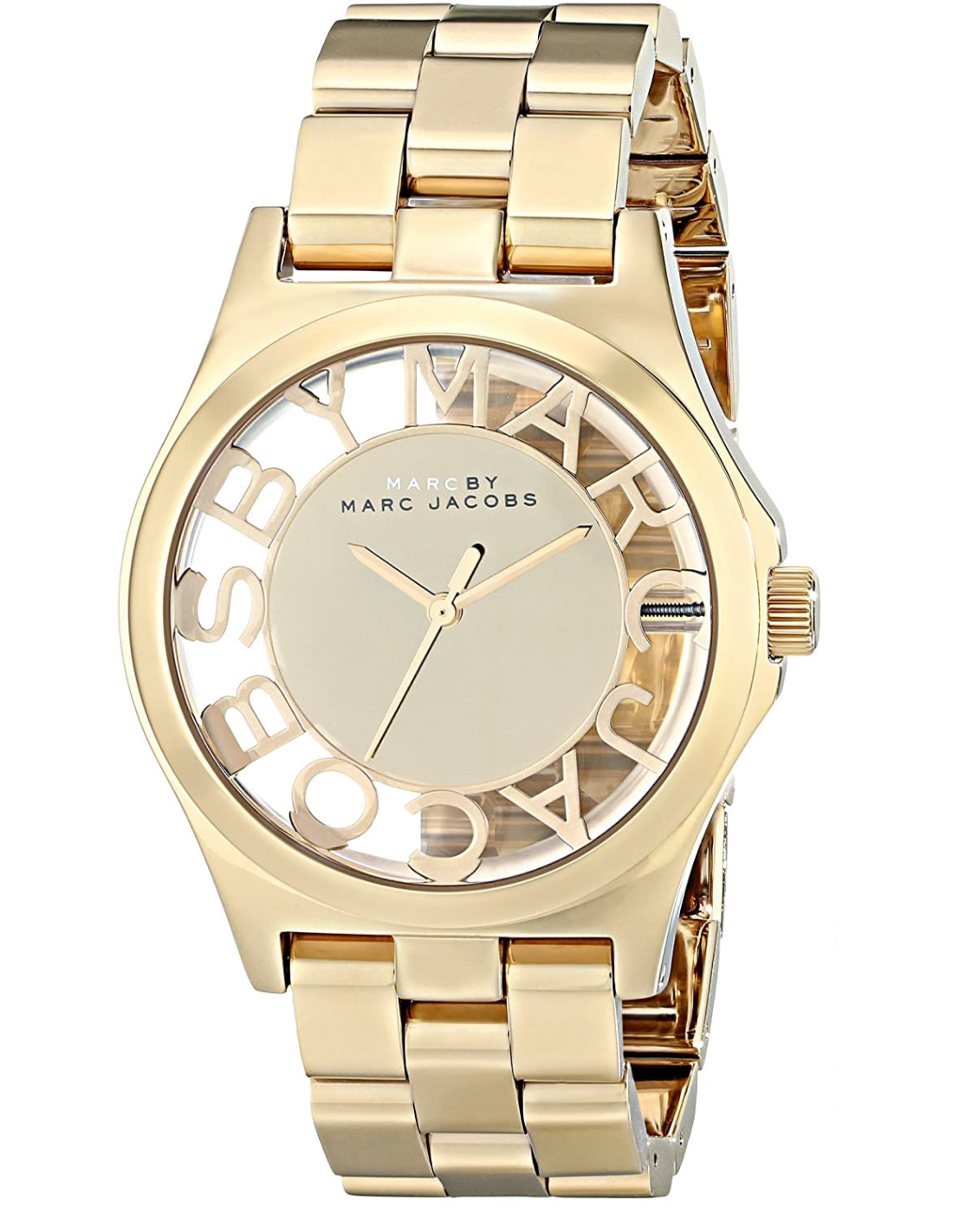 Marc Jacobs Henry Transparent Gold Dial Gold Steel Strap Watch for Women - MBM3206