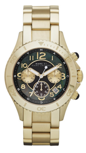 Marc Jacobs Rock Chronograph Black Dial Gold Steel Strap Watch for Women - MBM3253