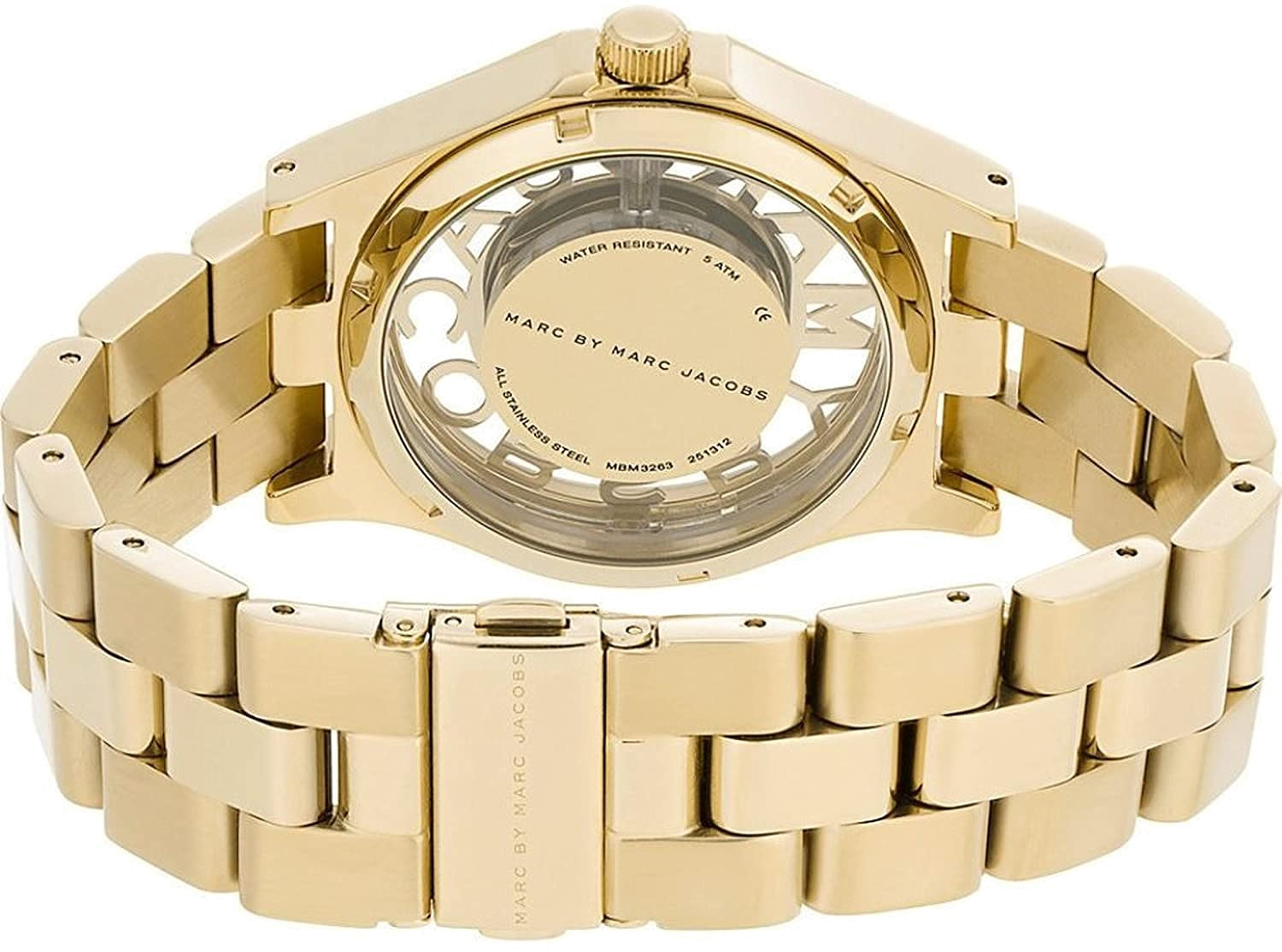 Marc Jacobs Henry Skeleton Gold Dial Gold Steel Strap Watch for Women - MBM3263