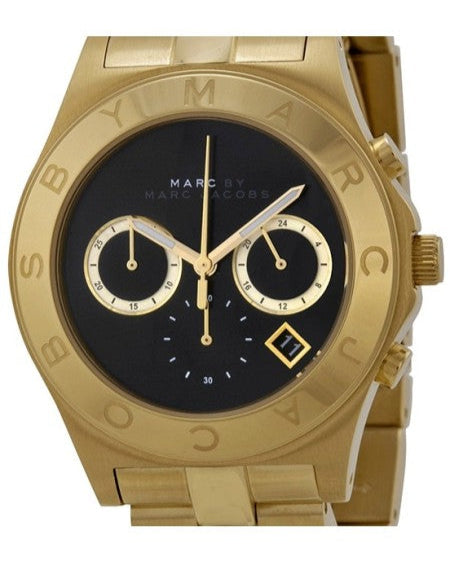 Marc Jacobs Blade Chronograph Black Dial Gold Steel Strap Watch for Women - MBM3309