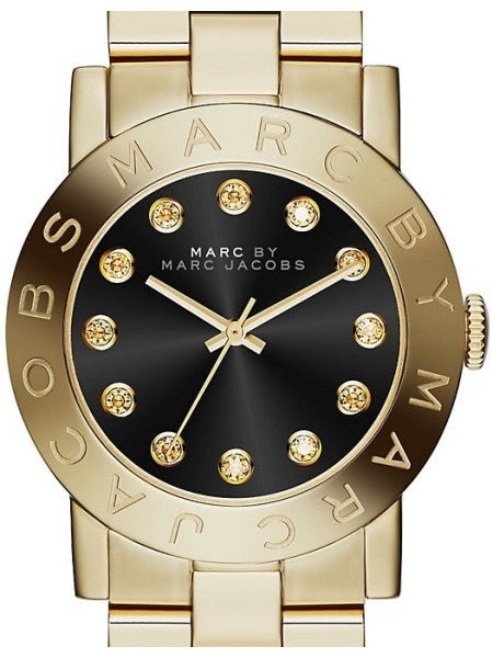 Marc Jacobs Amy Glitz Black Dial Gold Steel Strap Watch for Women - MBM3334