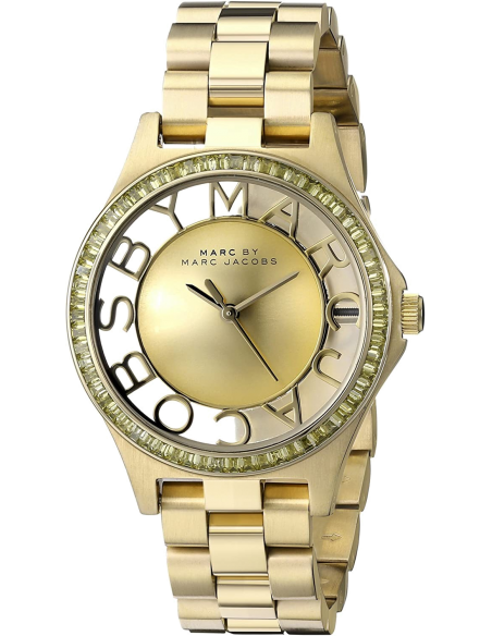 Marc Jacobs Henry Transparent Gold Dial Gold Steel Strap Watch for Women - MBM3338
