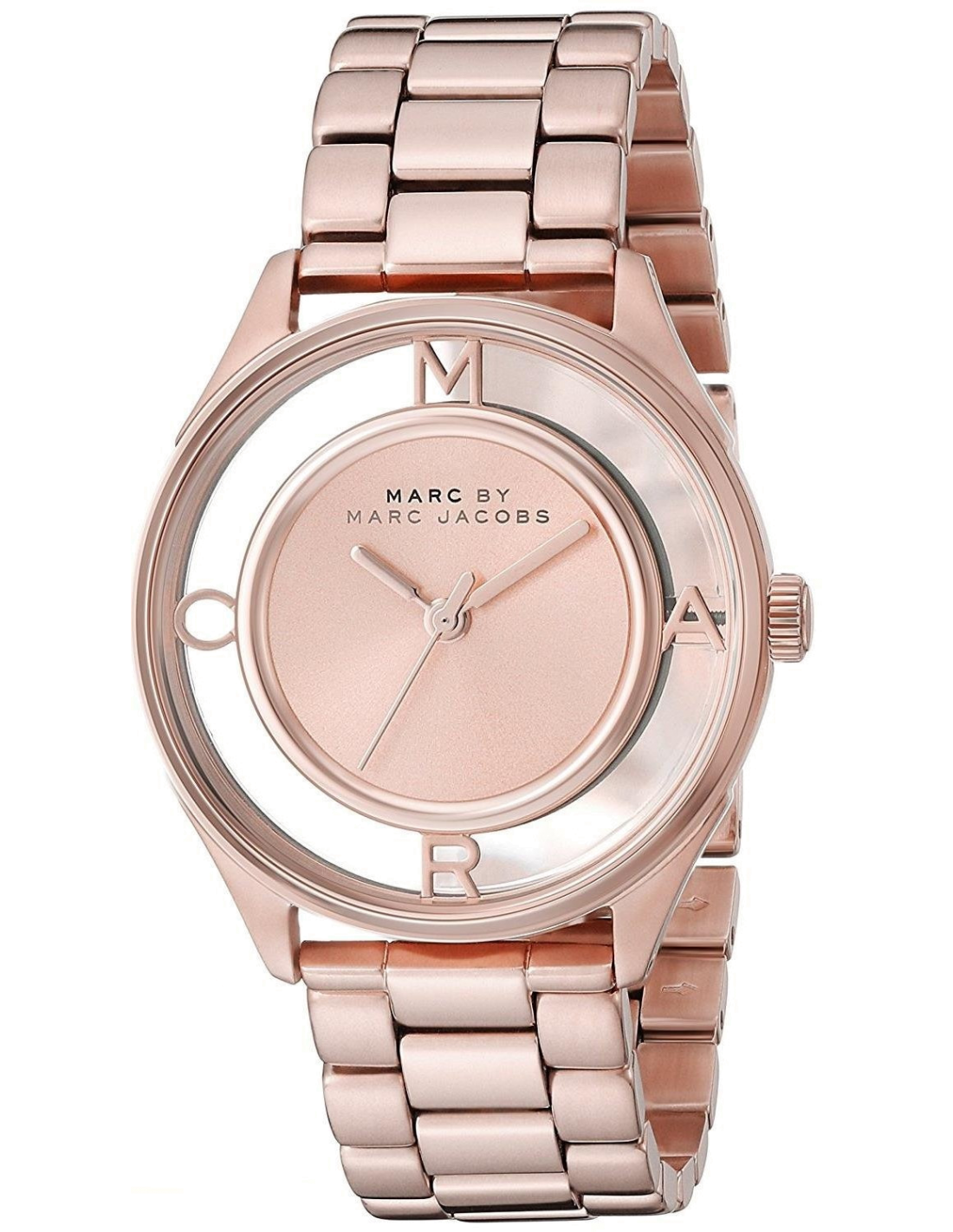 Marc Jacobs Tether Transparent Rose Gold Dial Rose Gold Steel Strap Watch for Women - MBM3414