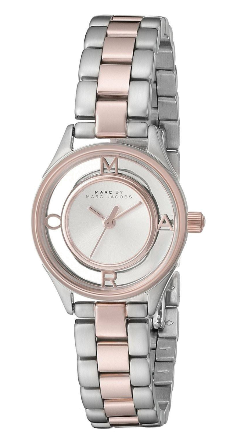 Marc Jacobs Tether Transparent White Dial Two Tone Steel Strap Watch for Women - MBM3418