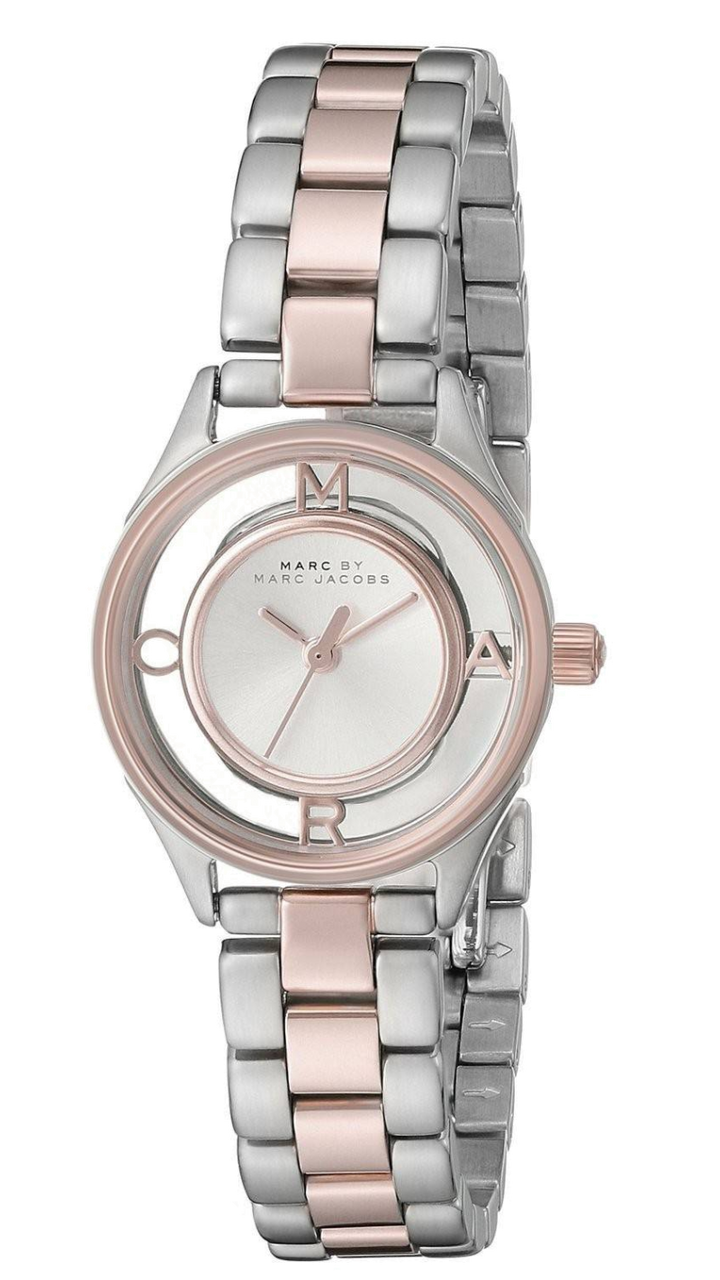 Marc Jacobs Tether Transparent White Dial Two Tone Steel Strap Watch for Women - MBM3418