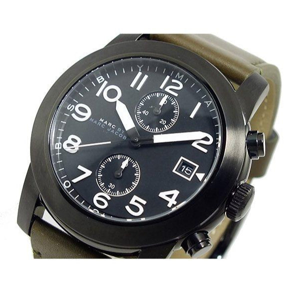 Marc Jacobs Larry Chronograph Black Dial Grey Leather Strap Watch for Men - MBM5034
