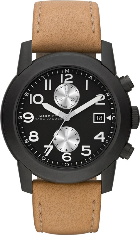 Marc Jacobs Larry Chronograph Black Dial Brown Leather Strap Watch for Men - MBM5053