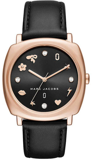 Marc Jacobs Mandy Black Dial Black Leather Strap Watch for Women - MJ1565