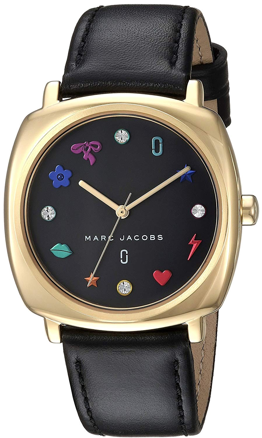 Marc Jacobs Mandy Black Dial Black Leather Strap Watch for Women - MJ1597