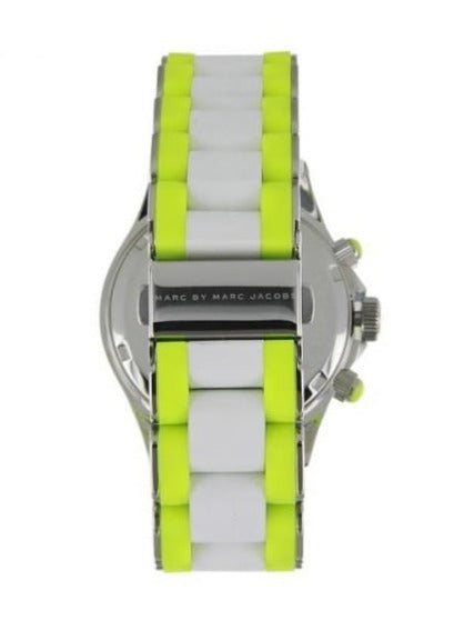 Marc Jacobs Rock Chronograph White Dial White & Green Silicone Strap Watch for Women - MBM2592