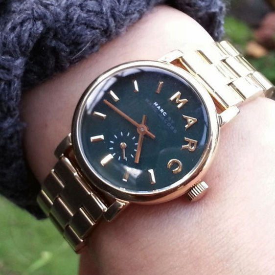 Marc Jacobs Baker Green Dial Gold Steel Strap Watch for Women - MBM3249