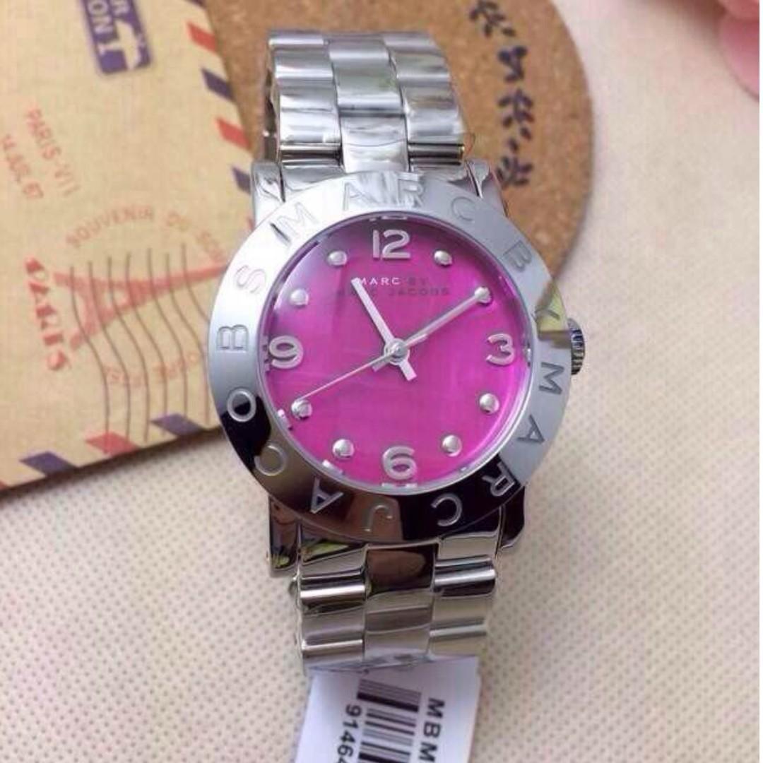 Marc Jacobs Amy Pink Dial Silver Steel Strap Watch for Women - MBM8623