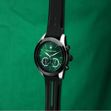 Maserati Traguardo Chronograph Green Dial Black Silicone Strap Watch For Men - R8871612043