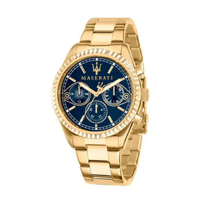 Maserati Competizione Chronograph Blue Dial Gold Steel Strap Watch For Men - R8853100026