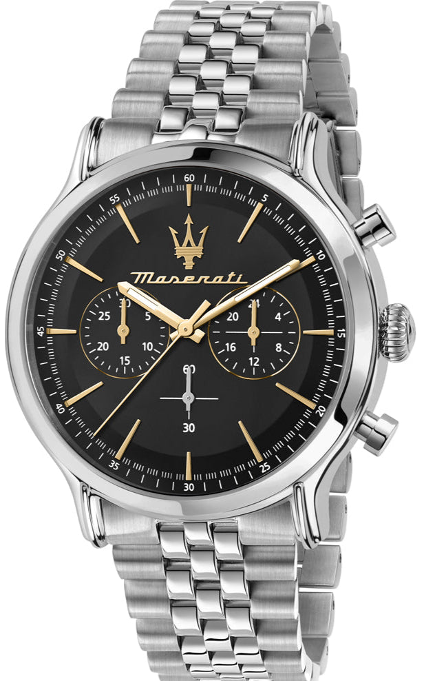 Maserati Epoca Chronograph Black Dial Silver Steel Strap Watch For Men - R8873618017