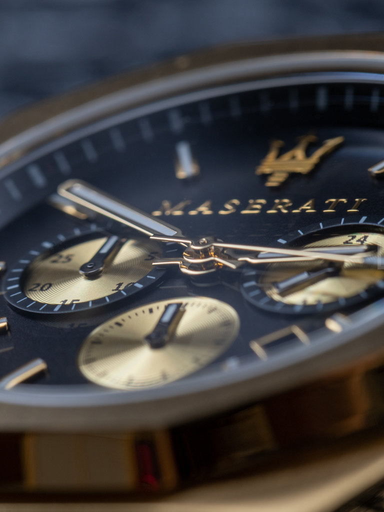 Maserati Stile 45mm Chronograph Black Dial Gold Steel Strap Watch For Men - R8873642001