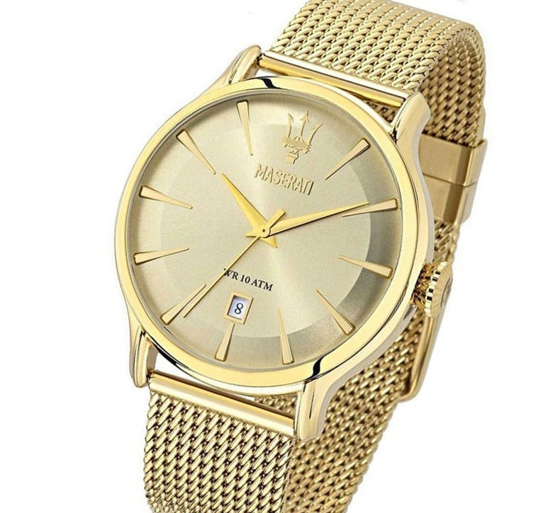 Maserati Epoca Golden Dial Golden Mesh Bracelet Watch For Men - R8853118003