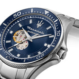 Maserati SFIDA Automatic Skeleton Blue Dial Silver Steel Strap Watch For Men - R8823140007