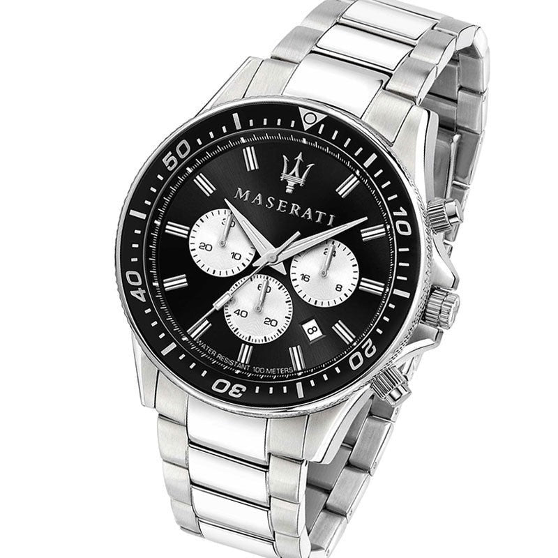 Maserati SFIDA Chronograph Black Dial Silver Steel Strap Watch For Men - R8873640004