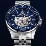 Maserati SFIDA Automatic Skeleton Blue Dial Silver Steel Strap Watch For Men - R882314001