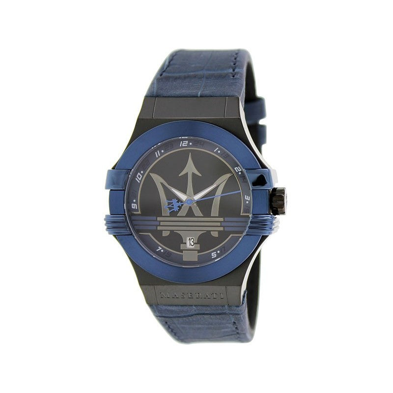 Maserati Potenza Black Dial 42mm Blue Leather Strap Watch For Men - R8851108007