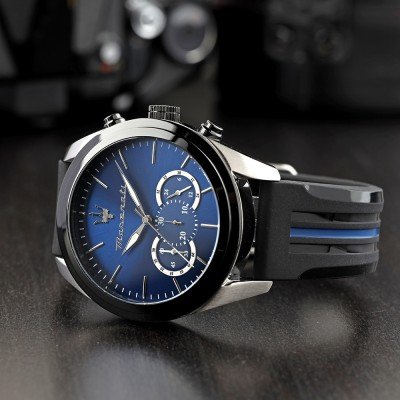 Maserati Traguardo Chronograph Blue Dial Black Silicone Strap Watch For Men - R8871612044