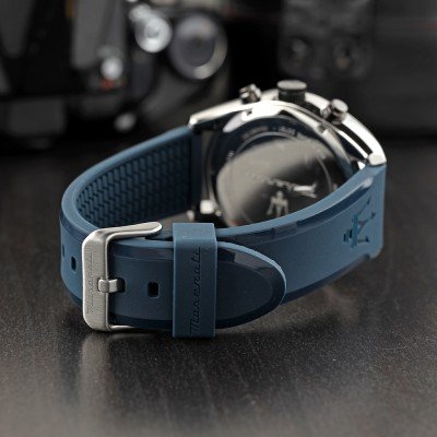 Maserati Traguardo Chronograph Blue Dial Black Silicone Strap Watch For Men - R8871612046