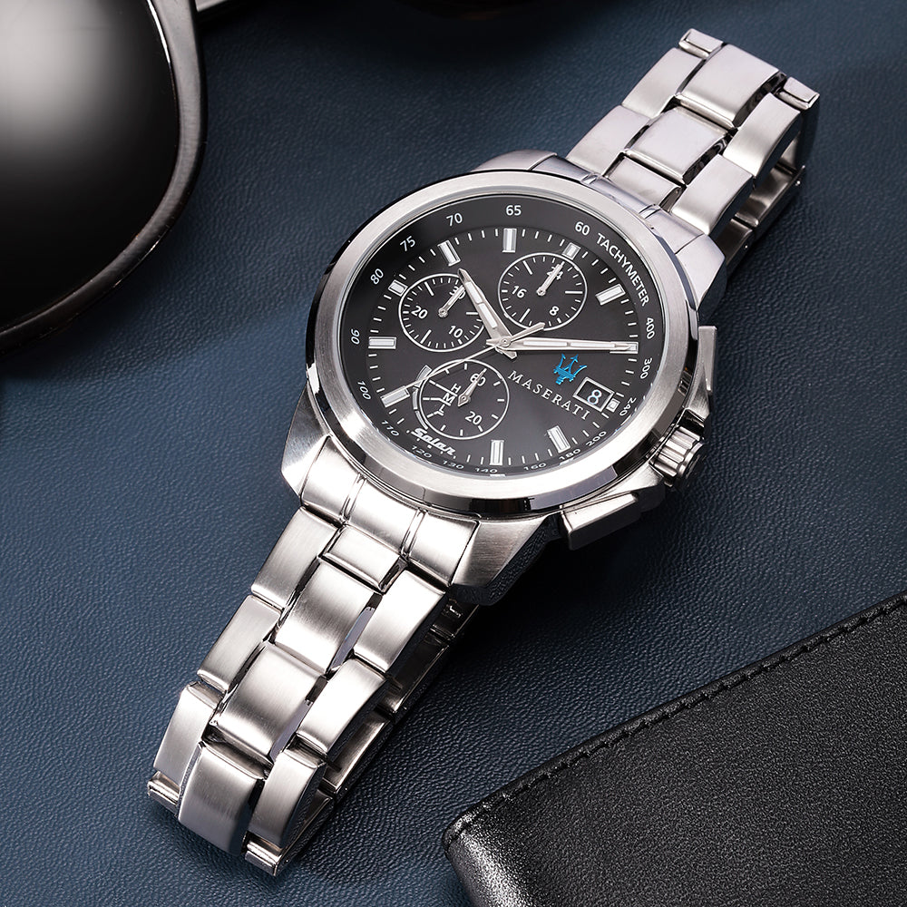 Maserati Successo Solar Edition Black Dial Silver Steel Strap Watch For Men - R8873645003