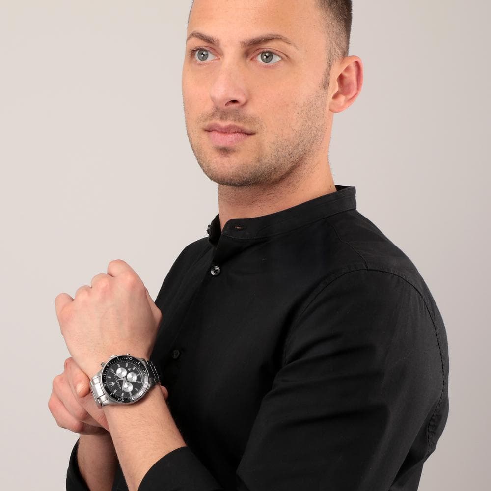 Maserati SFIDA Chronograph Black Dial Silver Steel Strap Watch For Men - R8873640004