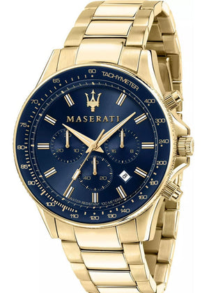 Maserati SFIDA Analog Blue Dial Gold Stainless Steel Watch For Men - R8873640008