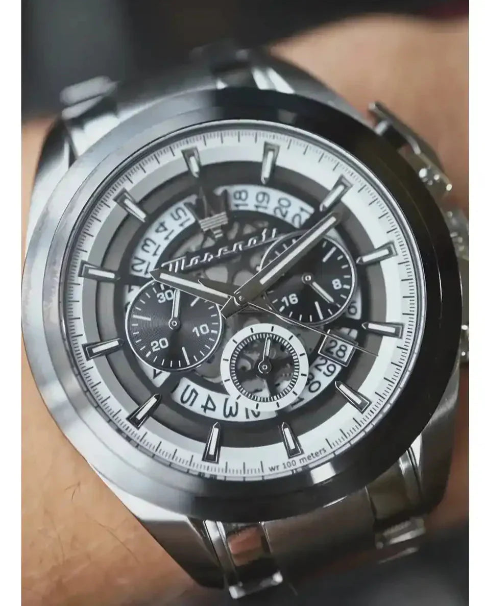 Maserati Traguardo Chronograph Black Dial Silver Steel Strap Watch For Men - R8873612059