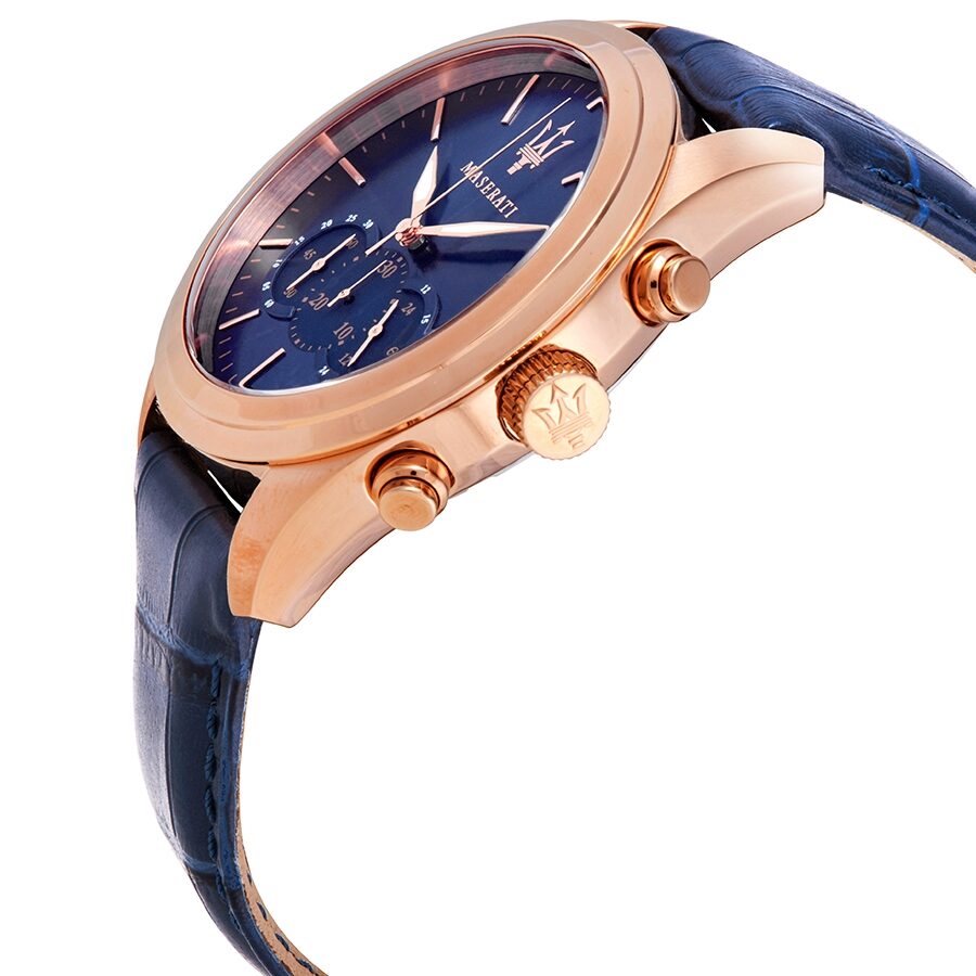 Maserati Traguardo Chronograph Blue Dial Blue Leather Strap Watch for Men - R8871612015