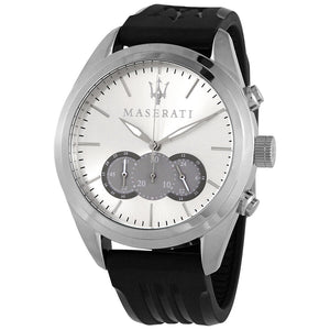Maserati Traguardo Chronograph Silver Dial Black Rubber Strap Watch for Men - R8871612012