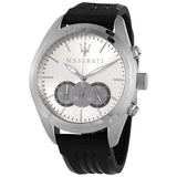 Maserati Traguardo Chronograph Silver Dial Black Rubber Strap Watch for Men - R8871612012
