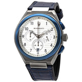 Maserati Triconic Chronograph White Dial Blue Leather Strap Watch For Men - R8871639001
