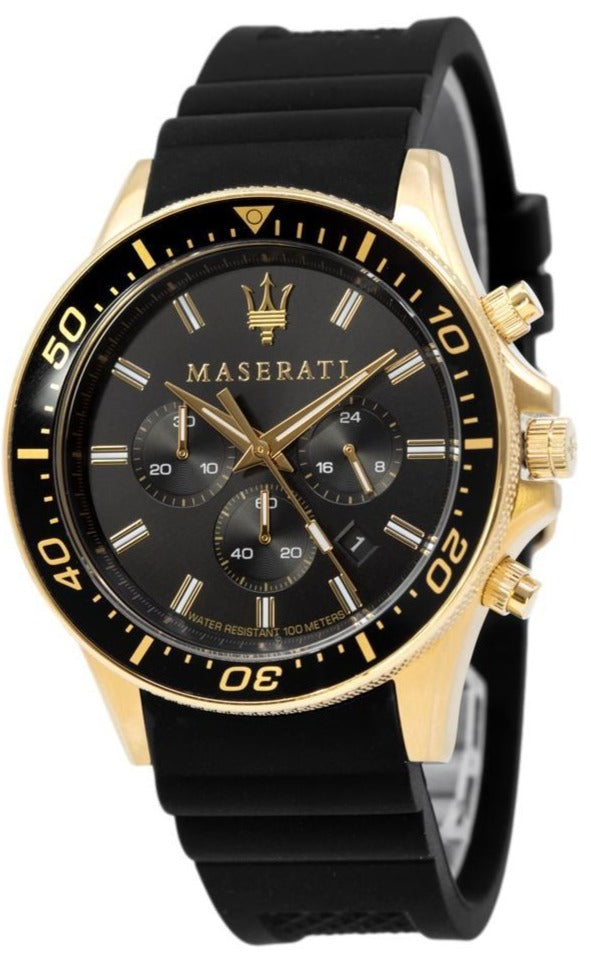 Maserati SFIDA Chronograph Black Dial Rubber Strap Watch For Men - R8871640001