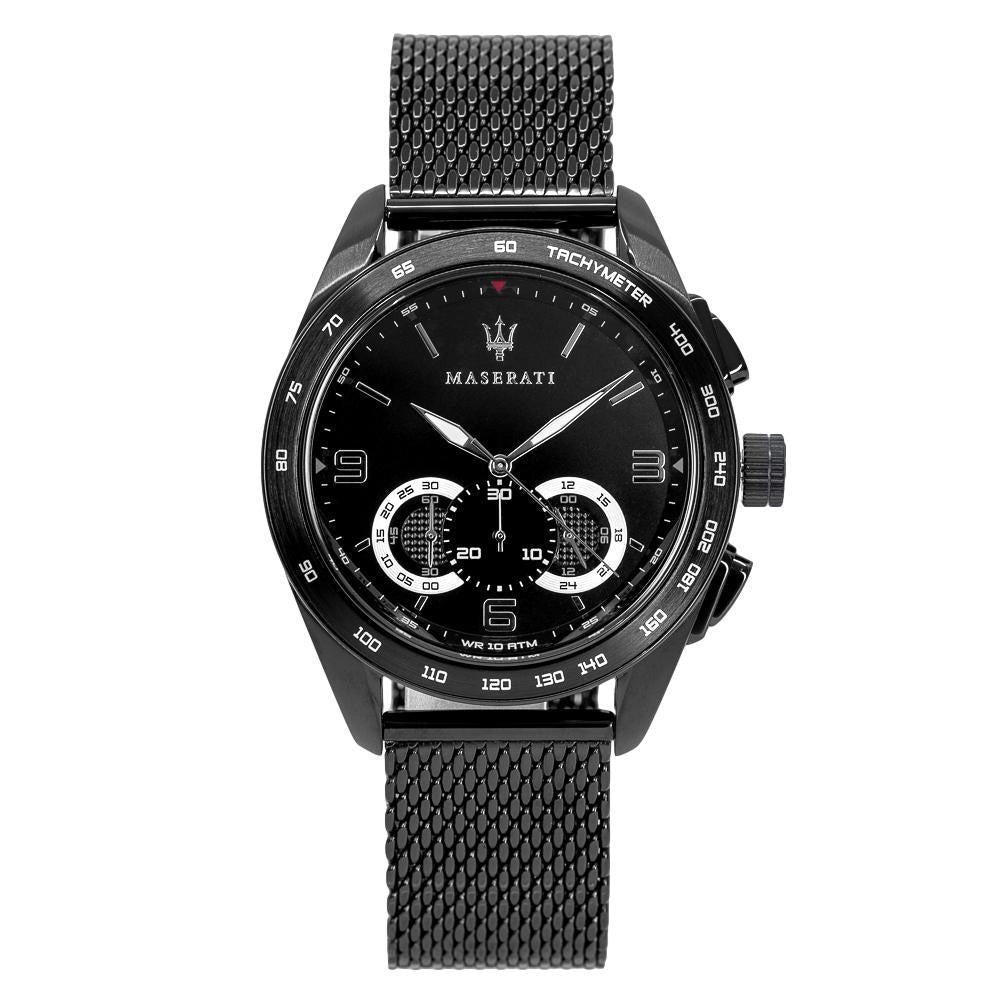 Maserati Traguardo Chronograph Black Dial Black Mesh Bracelet Watch For Men - R8873612031
