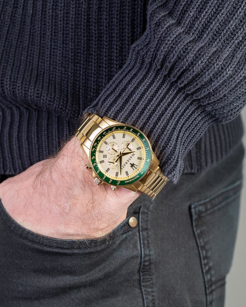 Maserati SFIDA Quartz Yellow Dial Gold Strap Watch For Men - R8873640005