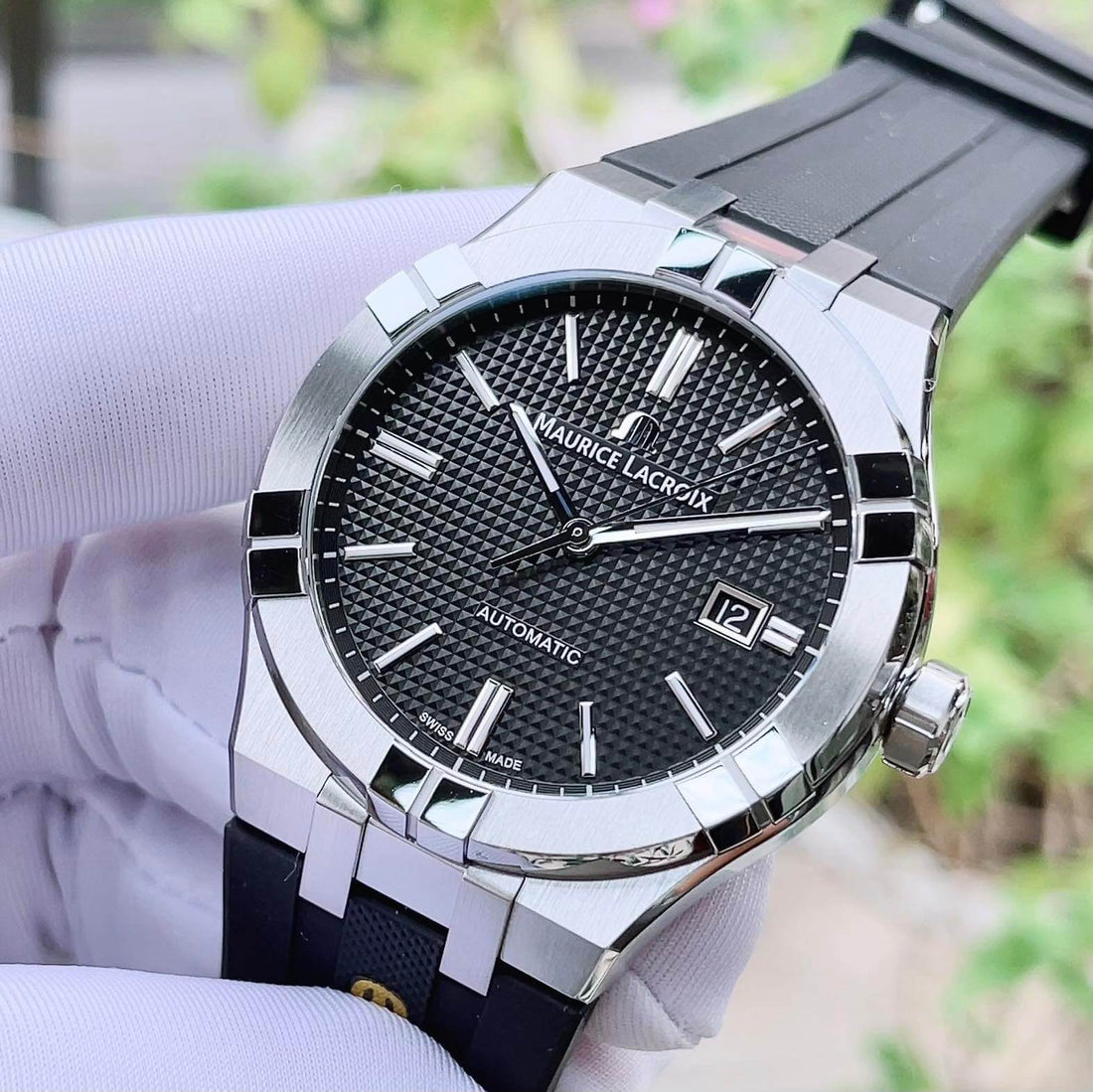 Maurice Lacroix Aikon Automatic Chronograph Black Dial Black Leather Strap Watch for Men - AI1808-SS000-330-2