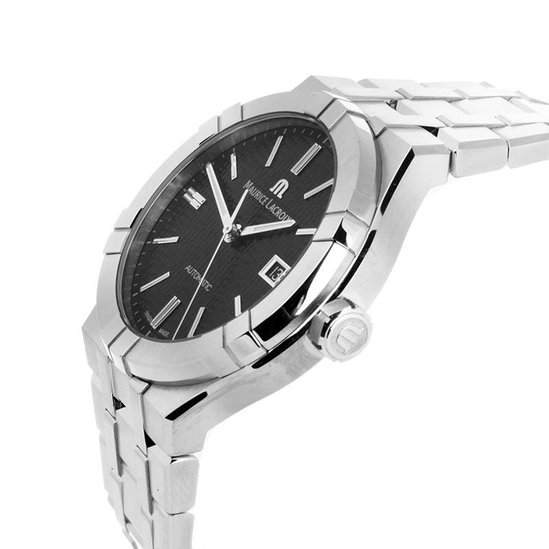 Maurice Lacroix Aikon Automatic Black Dial Silver Steel Strap Watch For Men - AI6008-SS002-330-1