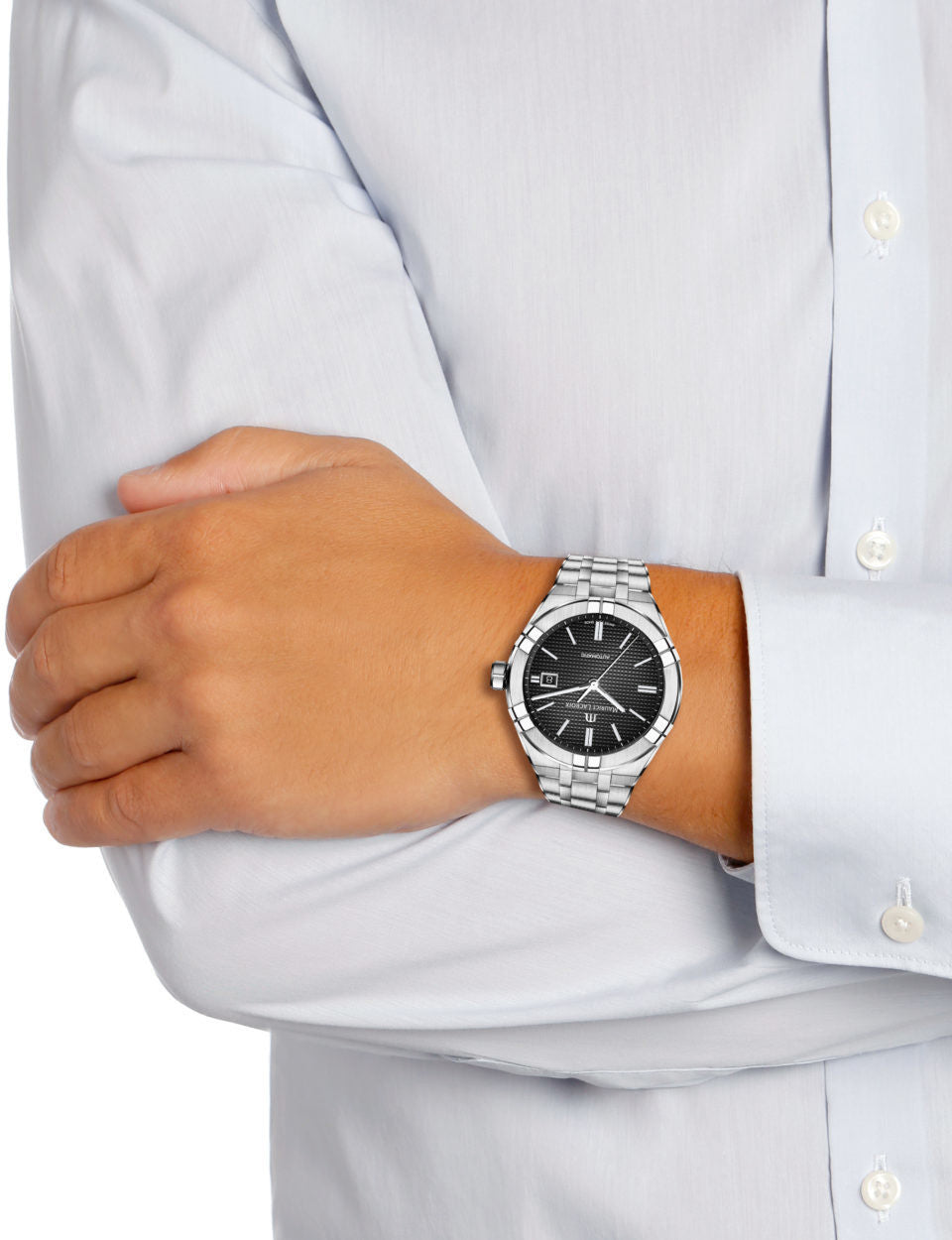 Maurice Lacroix Aikon Automatic Black Dial Silver Steel Strap Watch For Men - AI6008-SS002-330-1