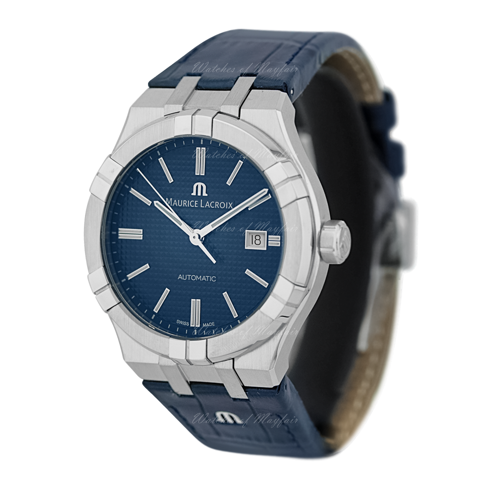 Maurice Lacroix Aikon Automatic Blue Dial Blue Leather Strap Watch For Men - AI6008-ss001-430-1